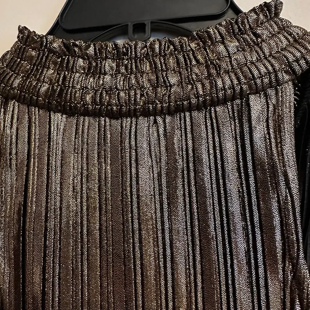 Moon River Metallic Pleated Sleeveless Mini Dress Medium Gold Black Party - Picture 7 of 7